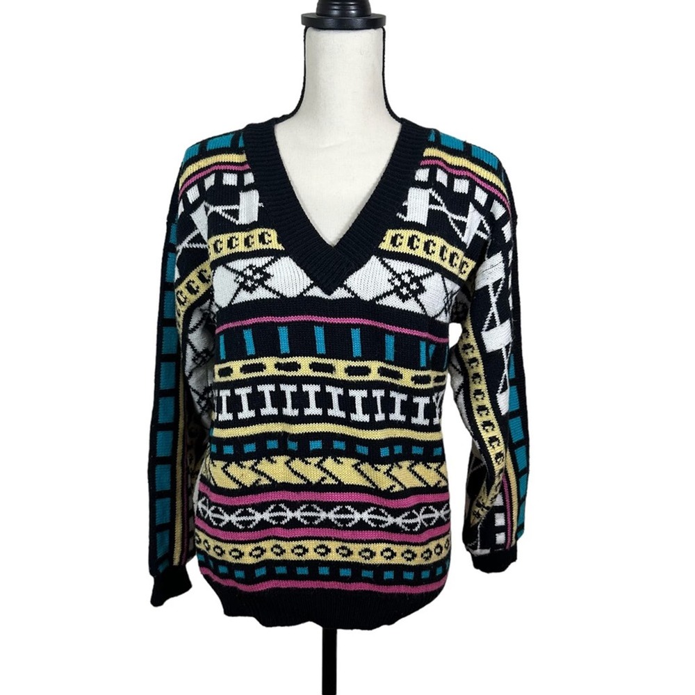Ladybug Authentic Bright‎ V-Neck Multi Patterned Sweater long sleeve size small